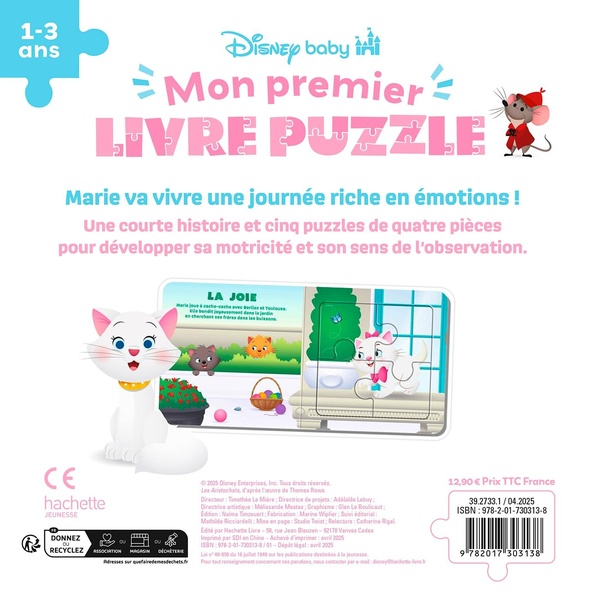 Quatrième de couverture de « DISNEY BABY - MON PREMIER LIVRE PUZZLE - 4 PIECES - MARIE ET LES EMOTIONS - LES ARISTOCHATS »