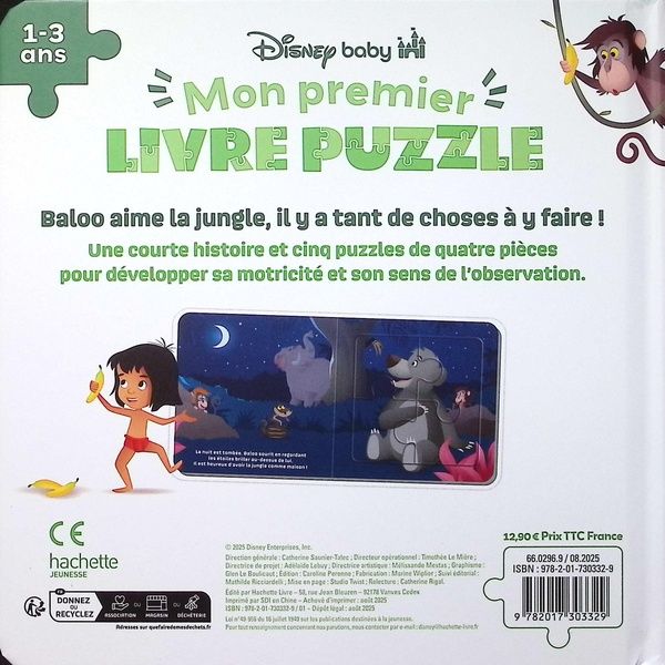 Quatrième de couverture de « DISNEY BABY - MON PREMIER LIVRE PUZZLE - 5 PUZZLES 4 PIECES - BALOO ET LA JUNGLE »