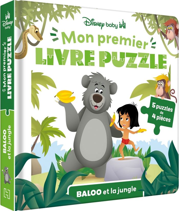 Couverture du livre « DISNEY BABY - MON PREMIER LIVRE PUZZLE - 5 PUZZLES 4 PIECES - BALOO ET LA JUNGLE » de Xxx, librairie Les Contes Infusés à Corte