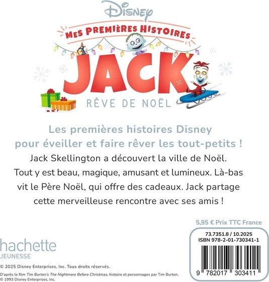 Quatrième de couverture de « DISNEY - MES PREMIERES HISTOIRES - JACK REVE DE NOEL »