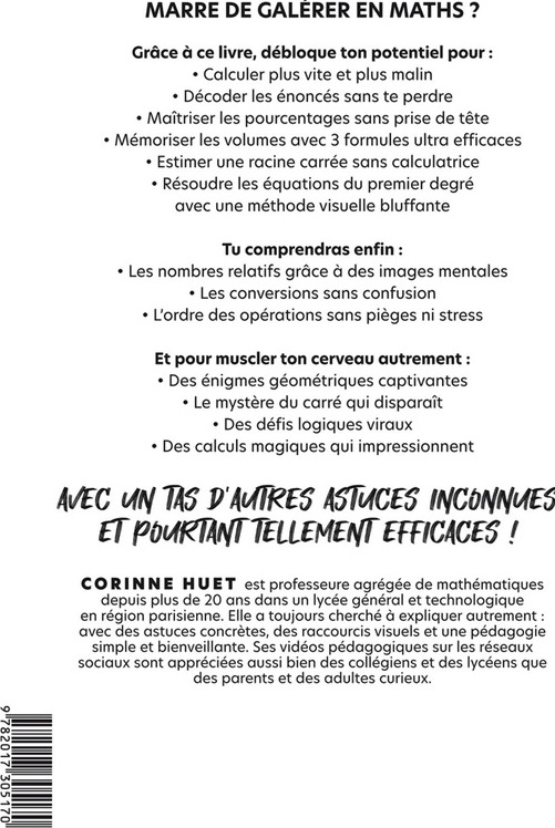 Quatrième de couverture de « Les Maths sans prise de tête : Astuces pour tout résoudre avec @BosseTesMaths »