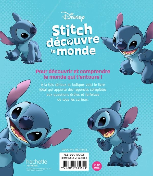 Quatrième de couverture de « Stitch découvre le monde : la science avec Stitch, en 100 questions ! »