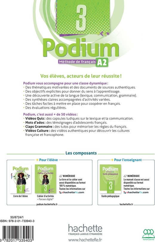 Quatrième de couverture de « Podium : méthode de français A2 »