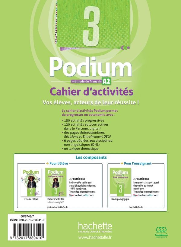 Quatrième de couverture de « Podium 3 : méthode de français A2 »