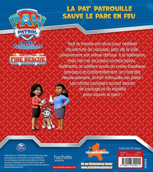 Quatrième de couverture de « La Pat' Patrouille sauve le parc en feu »