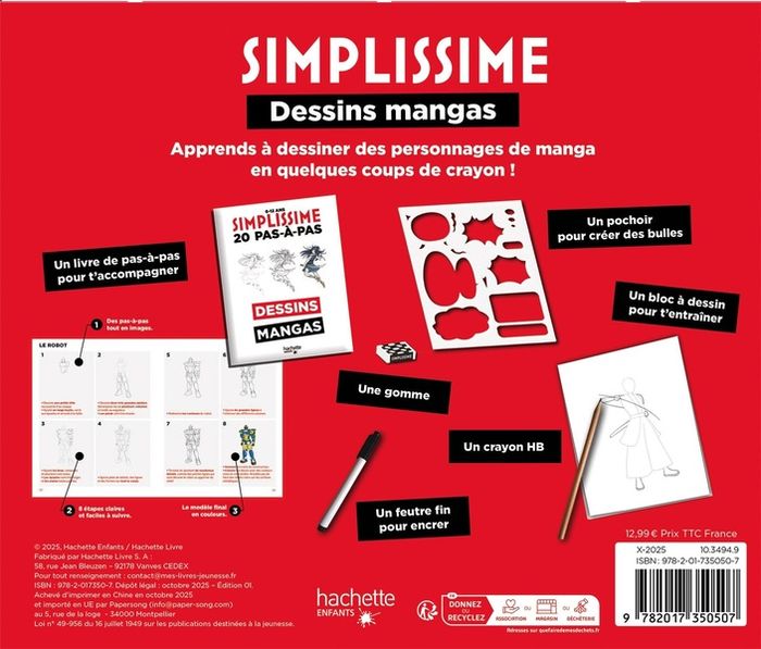 Quatrième de couverture de « Dessins mangas : tout pour apprendre à dessiner des personnages de manga »