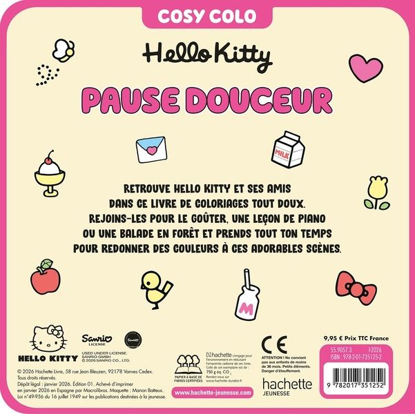 Quatrième de couverture de « HELLO KITTY - PAUSE DOUCEUR - COSY COLO »