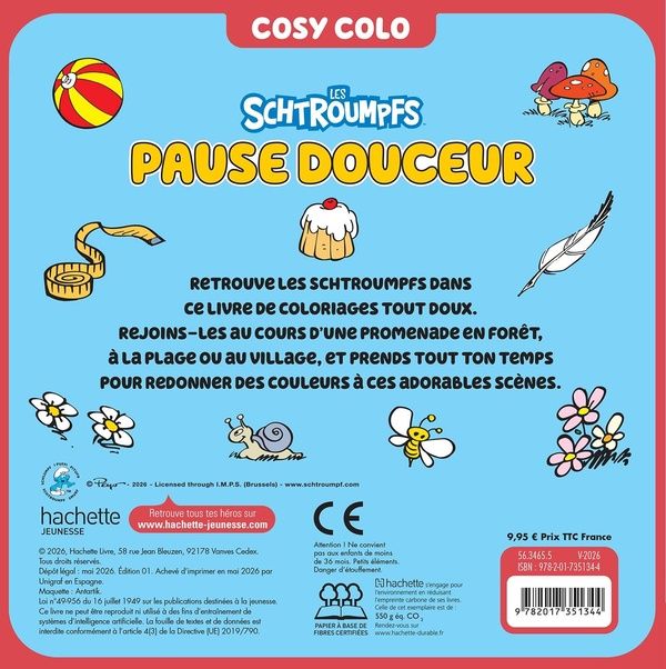 Quatrième de couverture de « LES SCHTROUMPFS - PAUSE DOUCEUR - COSY COLO »