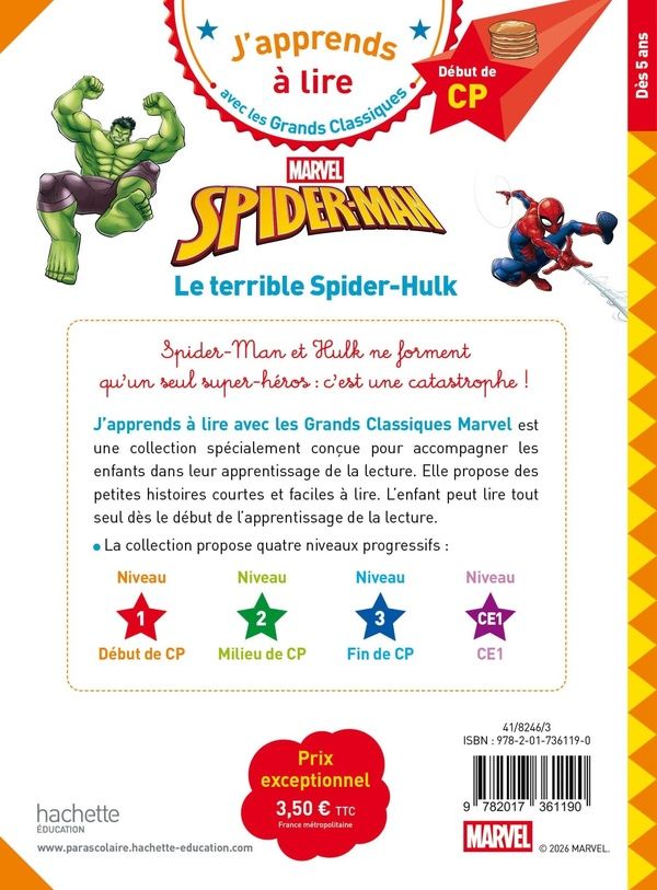 Quatrième de couverture de « Le terrible Spider-Hulk, CP Niveau 1 »
