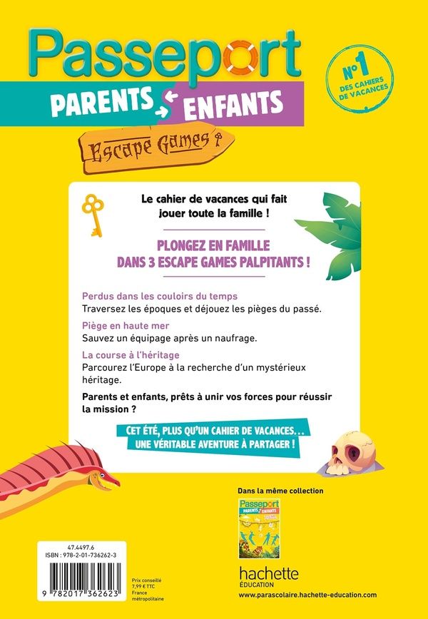 Quatrième de couverture de « PASSEPORT ENFANTS ET PARENTS - ESCAPE GAMES - CAHIER DE VACANCES 2026 »