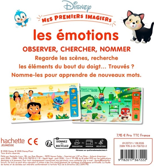 Quatrième de couverture de « DISNEY BABY - MES PREMIERS IMAGIERS - LES EMOTIONS »