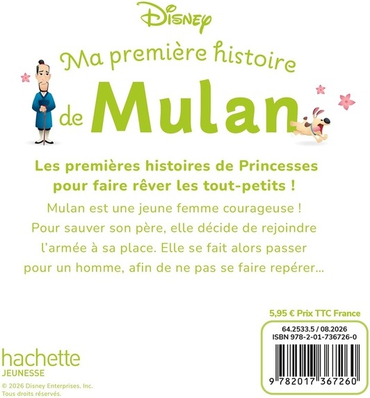 Quatrième de couverture de « DISNEY BABY - MA PREMIERE HISTOIRE DE MULAN - L'HISTOIRE DU FILM »