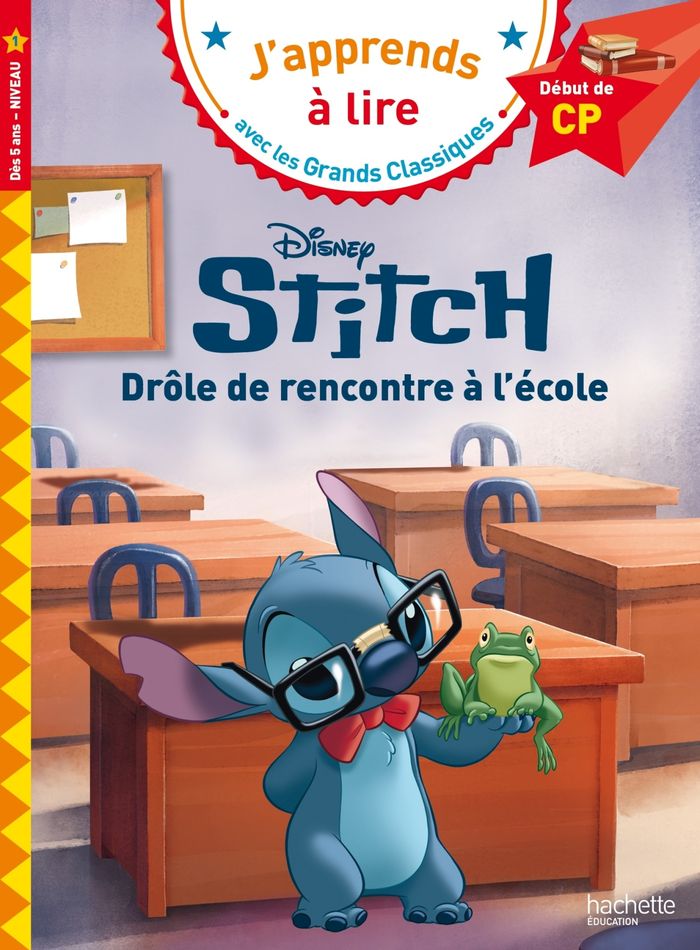 Couverture du livre « DISNEY - STITCH - DROLE DE RENCONTRE A L'ECOLE, CP NIVEAU 1 », librairie Les Contes Infusés à Corte