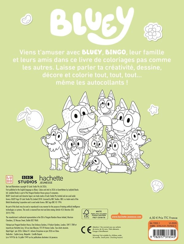 Quatrième de couverture de « BLUEY - COLOS ET STICKERS »