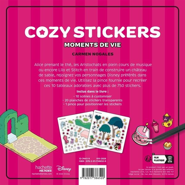 Quatrième de couverture de « COZY STICKERS DISNEY (AVEC PINCE) - MOMENTS DE VIE »