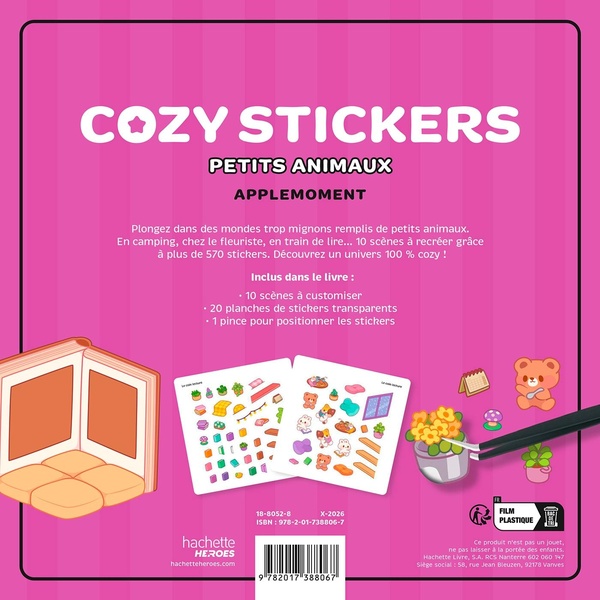 Quatrième de couverture de « COZY STICKERS (AVEC PINCE) - PETITS ANIMAUX »