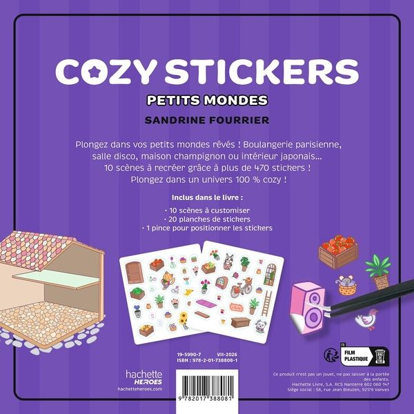 Quatrième de couverture de « COZY STICKERS (AVEC PINCE) - PETITS MONDES »