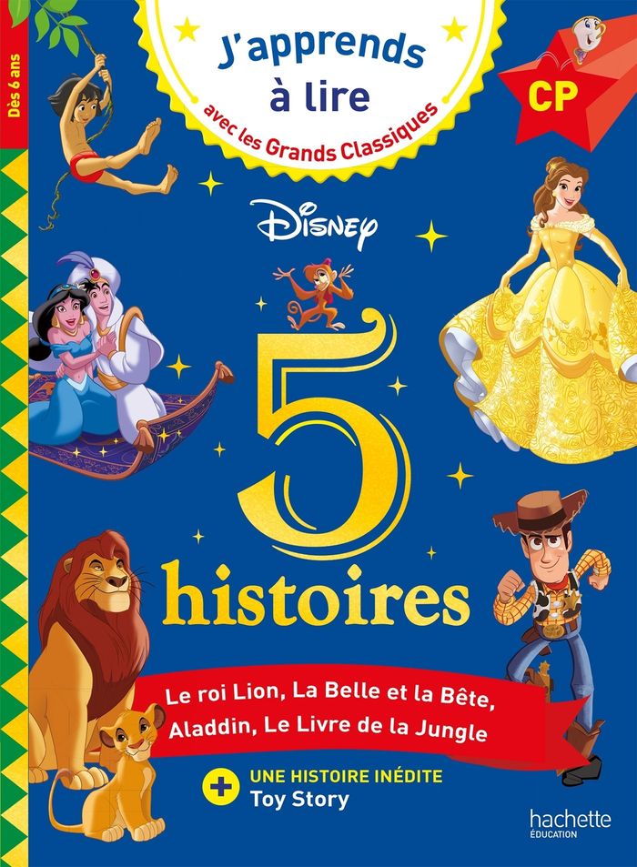 Couverture du livre « DISNEY - 5 HISTOIRES - CP NIVEAUX 1, 2, 3 », librairie Les Contes Infusés à Corte