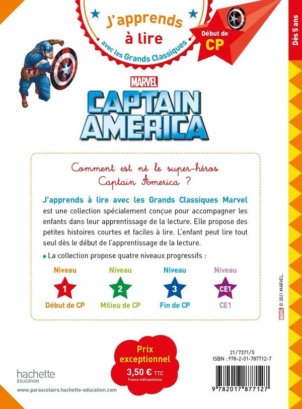 Quatrième de couverture de « DISNEY - MARVEL - CAPTAIN AMERICA, CP NIVEAU 1 »