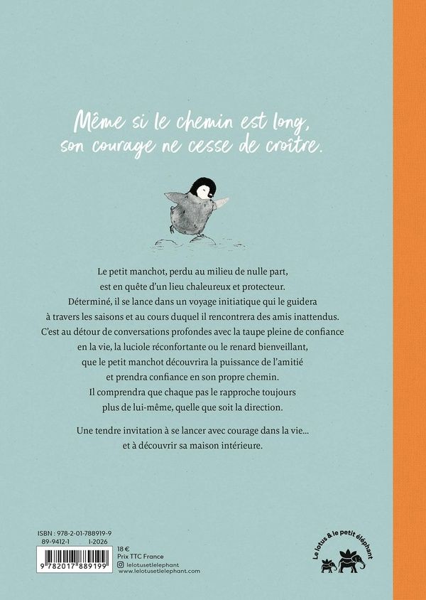 Quatrième de couverture de « Bien à l'abri : le voyage du petit pingouin qui voulait trouver sa place »
