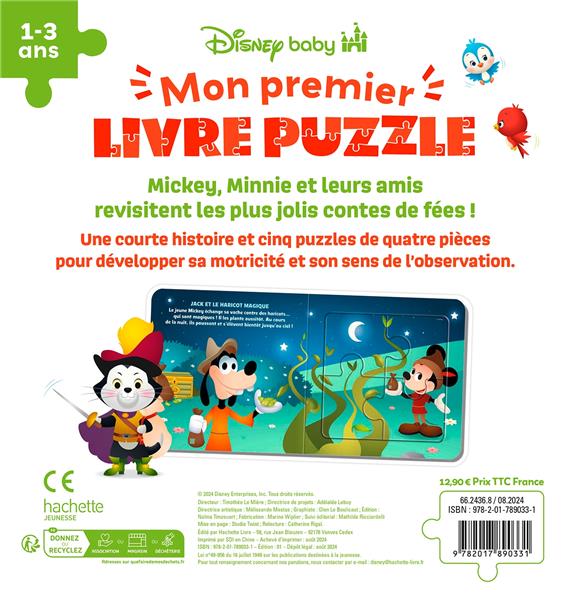 Quatrième de couverture de « DISNEY BABY - MON PREMIER LIVRE PUZZLE - 4 PIECES - MICKEY ET MINNIE DANS LES CONTES »