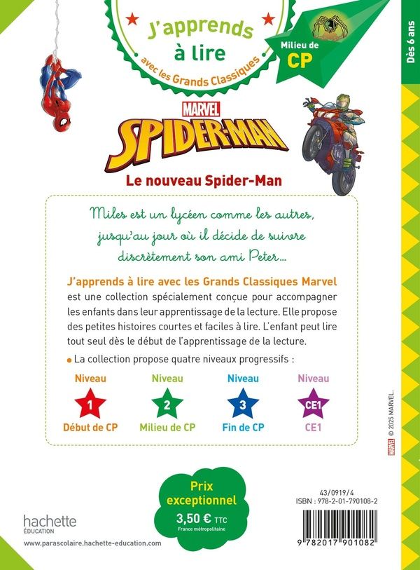 Quatrième de couverture de « DISNEY - MARVEL - LE NOUVEAU SPIDER-MAN, CP NIVEAU 2 »