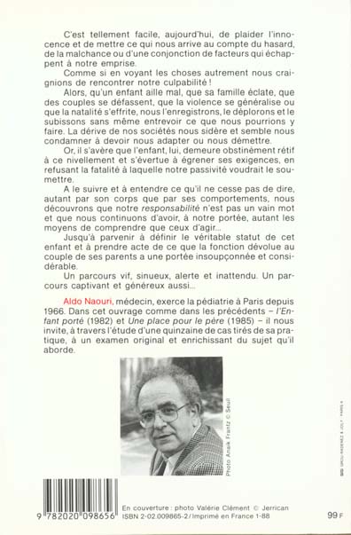 Quatrième de couverture de « PARIER SUR L'ENFANT »