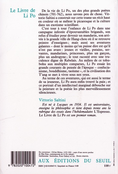Quatrième de couverture de « LE LIVRE DE LI PO »