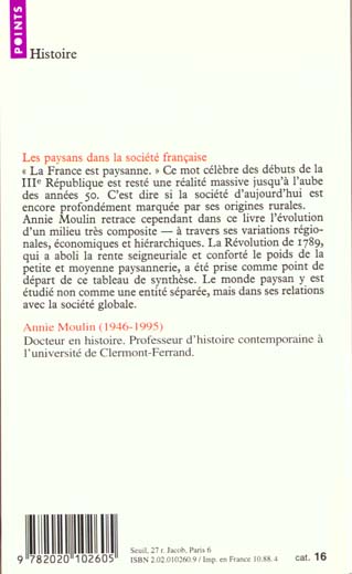 Quatrième de couverture de « LES PAYSANS DANS LA SOCIETE FRANCAISE. DE LA REVOLUTION A NOS JOURS »