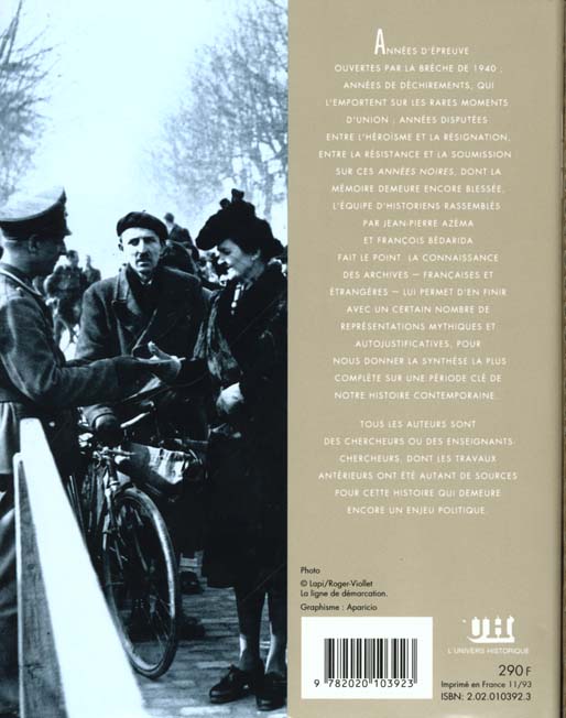 Quatrième de couverture de « LA FRANCE DES ANNEES NOIRES - DE LA DEFAITE A VICHY »