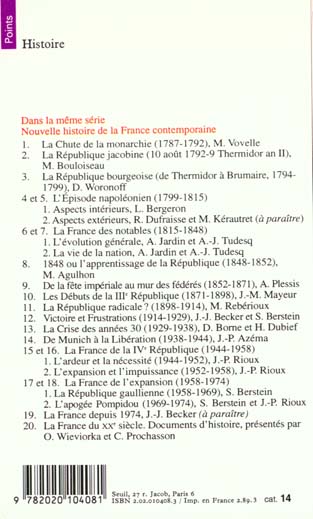 Quatrième de couverture de « LA FRANCE DE L'EXPANSION (1958-1969) - LA REPUBLIQUE GAULLIENNE »