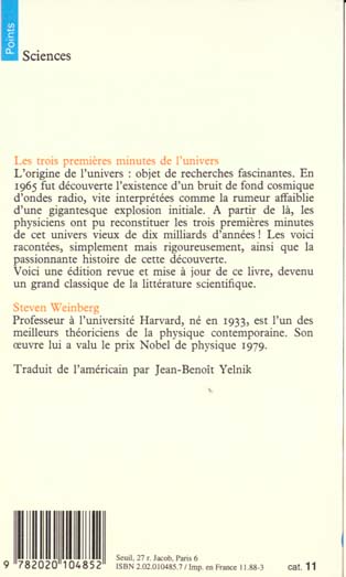 Quatrième de couverture de « LES TROIS PREMIERES MINUTES DE L'UNIVERS »