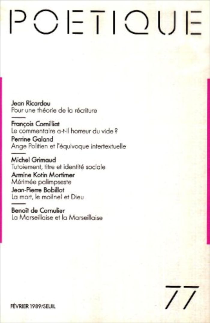 Couverture du livre « POETIQUE, N 077 » de Xxx, librairie Les Contes Infusés à Corte