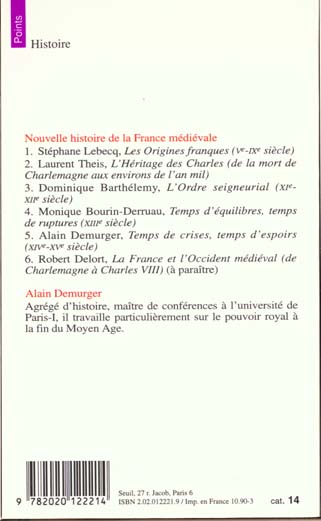 Quatrième de couverture de « TEMPS DE CRISES, TEMPS D'ESPOIRS - XIVE-XVE SIECLE »