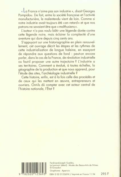 Quatrième de couverture de « HISTOIRE DE L'INDUSTRIE EN FRANCE. DU XVIE SIECLE A NOS JOURS »