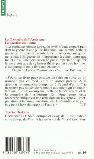 Quatrième de couverture de « LA CONQUETE DE L'AMERIQUE - LA QUESTION DE L'AUTRE »