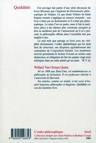 Quatrième de couverture de « QUIDDITES. DICTIONNAIRE PHILOSOPHIQUE PAR INTERMITTENCE »