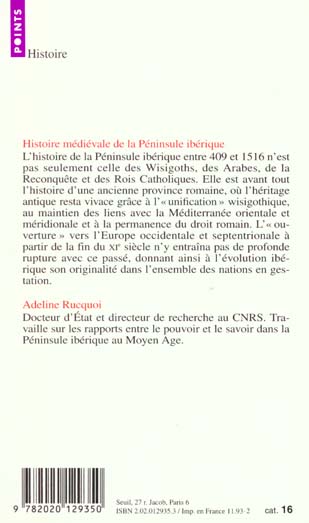 Quatrième de couverture de « HISTOIRE MEDIEVALE DE LA PENINSULE IBERIQUE »