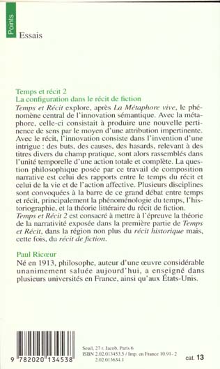 Quatrième de couverture de « TEMPS ET RECIT - TOME 2 - LA CONFIGURATION DANS LE RECIT DE FICTION »