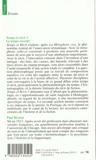 Quatrième de couverture de « TEMPS ET RECIT - TOME 3 - LE TEMPS RACONTE »