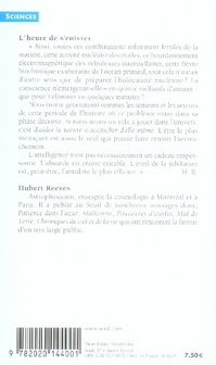Quatrième de couverture de « L'HEURE DE S'ENIVRER - L'UNIVERS A-T-IL UN SENS ? »