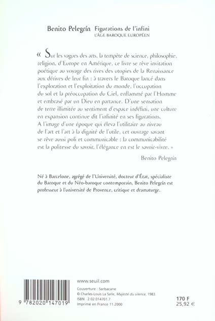 Quatrième de couverture de « FIGURATIONS DE L'INFINI. L'AGE BAROQUE EUROPEEN »