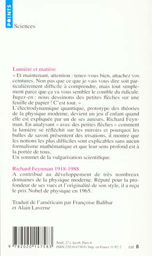 Quatrième de couverture de « LUMIERE ET MATIERE - UNE ETRANGE HISTOIRE »