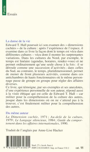 Quatrième de couverture de « LA DANSE DE LA VIE - TEMPS CULTUREL, TEMPS VECU »
