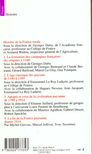 Quatrième de couverture de « HISTOIRE DE LA FRANCE RURALE - DEPUIS 1914 »