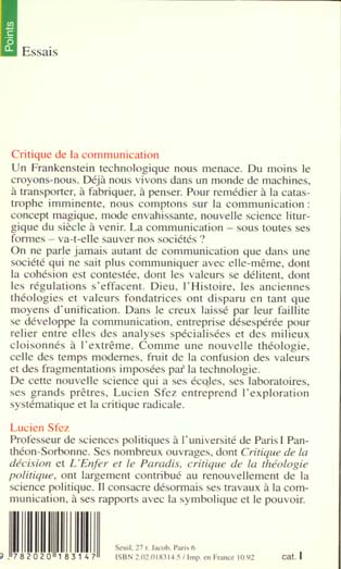 Quatrième de couverture de « CRITIQUE DE LA COMMUNICATION »