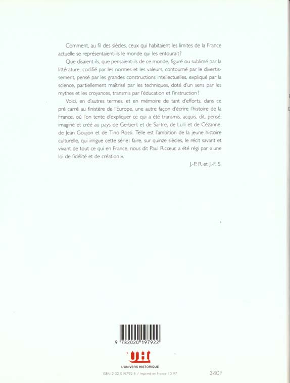Quatrième de couverture de « HISTOIRE CULTURELLE DE LA FRANCE - DE LA RENAISSANCE A L'AUBE DES LUMIERES »