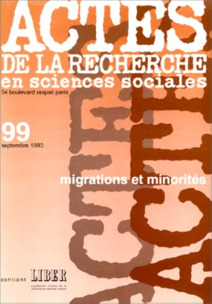 Couverture du livre « ACTES DE LA RECHERCHE EN SCIENCES SOCIALES, N 099 - MIGRATIONS ET MINORITES » de Collectif, librairie Les Contes Infusés à Corte