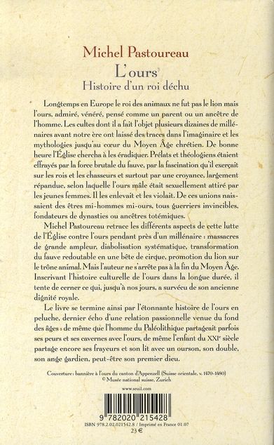 Quatrième de couverture de « L'ours : histoire d'un roi déchu »