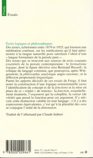 Quatrième de couverture de « ECRITS LOGIQUES ET PHILOSOPHIQUES »
